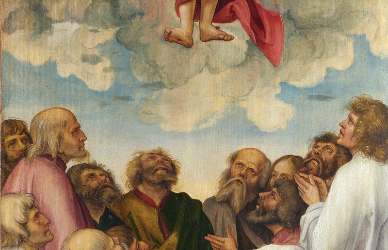 Wikimedia Commons / public domain Sehr plastisch ist diese Darstellung von Hans Süß von Kulmbach aus dem frühen 16. Jahrhundert: Von Jesus sind während der Himmelfahrt nur mehr die Beine zu sehen.