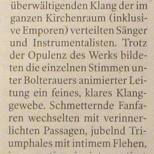 Kritik zur 'Missa Salisburgensis' von H.I.F. Biber / Foto: Abendmusiken Mariahilf / Kleine Zeitung Okt. 2015